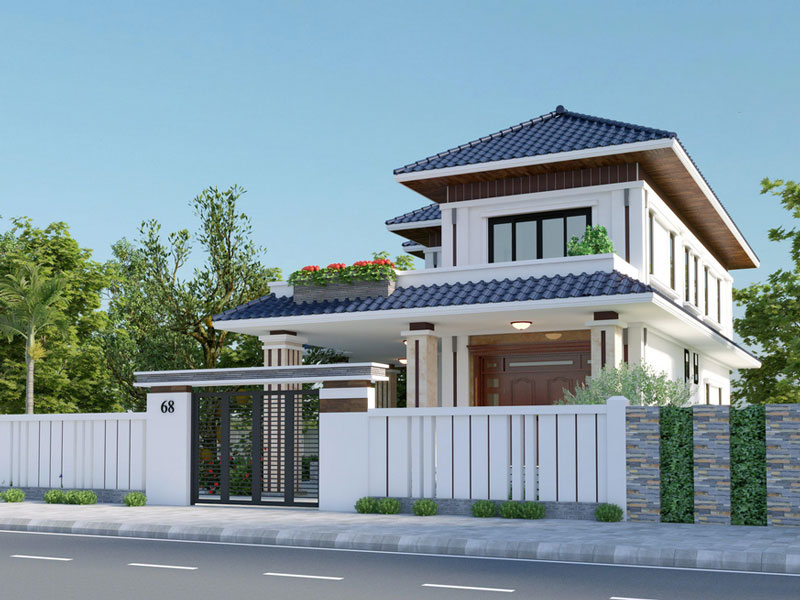 Mẫu nhà 2 tầng mái Nhật đẹp với thiết kế mang phong cách tối giản